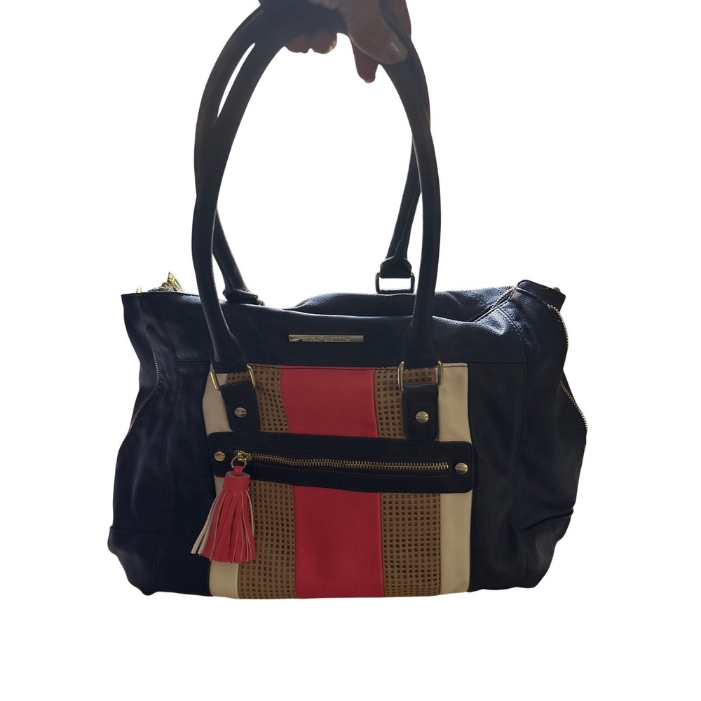 Steve Madden Satchel Bag Womens Large Navy‎ Blue Coral Colorblock Tassel